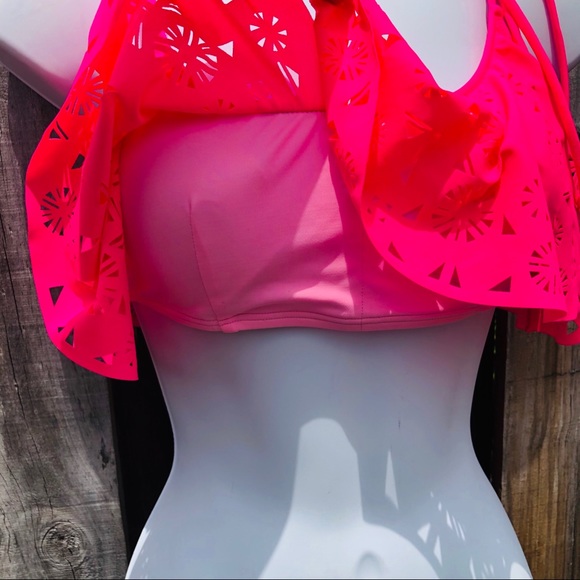 PINK Flounce Bikini Top Size MEDIUM Hot Pink - Picture 3 of 9